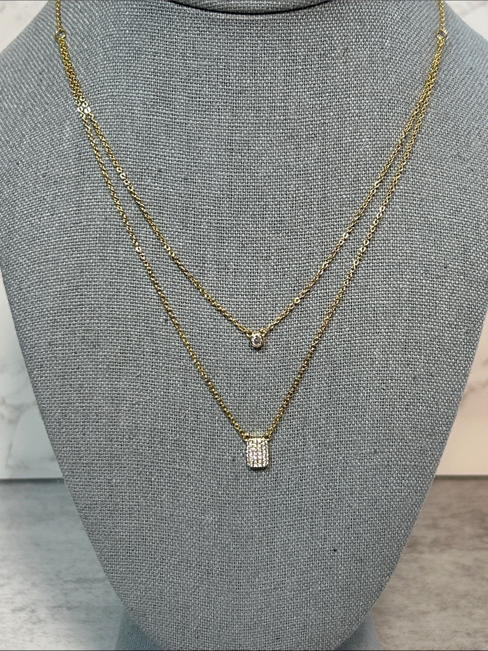Layered Gold Necklace with Sparkling CZ Pendant in Gold